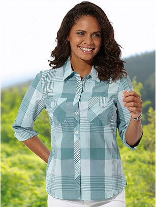 Checked Button Up Blouse product image (591579.BLWH.2S)