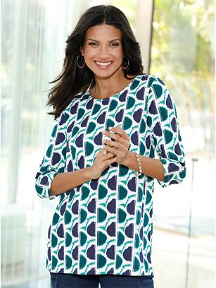 Printed 3/4 Sleeve Tunic product image (598313.GRPR.1.1_WithBackground)