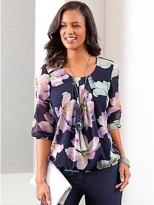 Pleated Floral Blouse product image (599344.NVMP.1S)