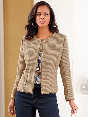 Fringe Trim Structured Jacket product image (599376.CAMO.1S)