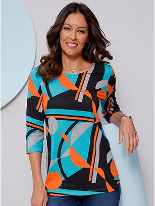 Printed 3/4 Sleeve Tunic product image (599481.BKPR.1S)