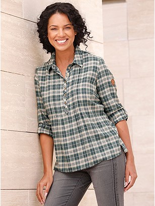 Tab Sleeve Plaid Blouse product image (600030.EUSE.1S)