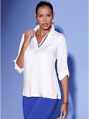 Tab Sleeve Collared Blouse product image (600157.ECRY.1S)