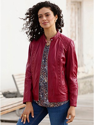 Detailed Leather Jacket product image (600474.DKRD.1S)