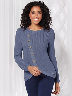 Button Detail Ribbed Sweater product image (601660.PWBL.1SS)