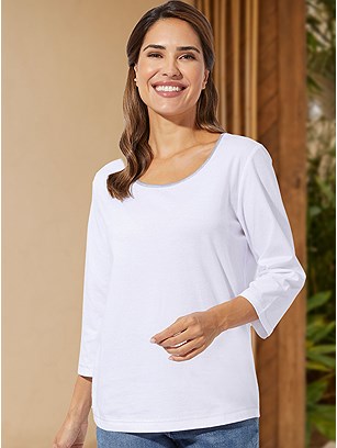 Contrast Stitch 3/4 Sleeve Shirt product image (618344.WH.15S)