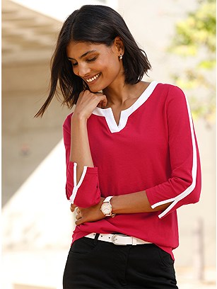 Contrast Trim 3/4-sleeve shirt product image (618367.RDWH.1.1_WithBackground)
