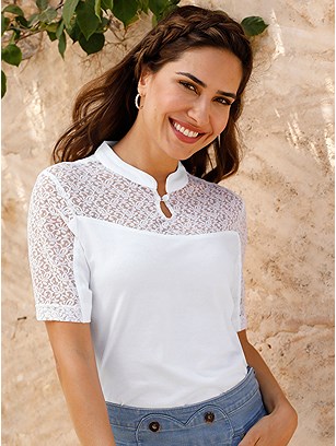 Lace Stand Up Collar Shirt product image (618533.WH.19S)