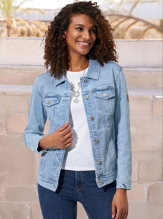 creation l Blue-Bleached Denim Jacket