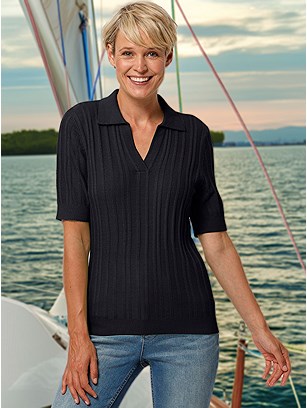 Short Sleeve Polo Collar Sweater product image (619096.BK.8S)