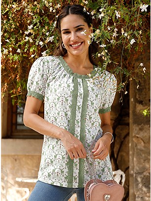 Printed Puff Sleeve Shirt product image (619478.ECGR.1.1_WithBackground)