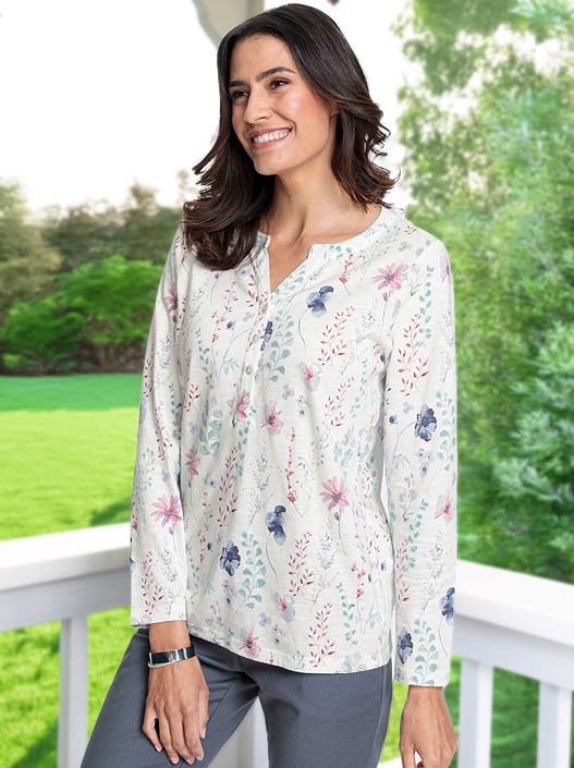 creation l Ecru-Mauve-Printed Shirt