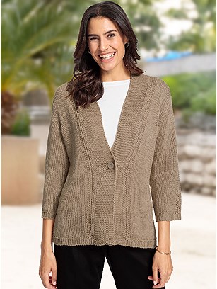 Chunky Knit 3/4 Sleeve Cardigan product image (621775.BE.11S)