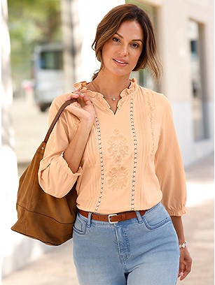 Emrbroidered 3/4 Sleeve Shirt product image (622786.AP.1.1_WithBackground)