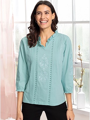 Emrbroidered 3/4 Sleeve Shirt product image (622786.MT.18S)