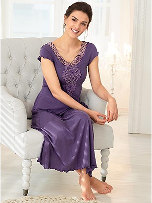 Lacy V-Neck Nightgown product image (979890.PURP.4.1_WithBackground)