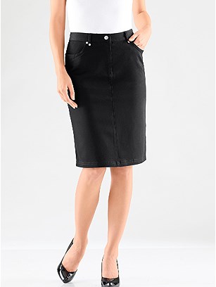 Embellished Denim Midi Skirt  product image (B52107.BK.1.3_WithBackground)