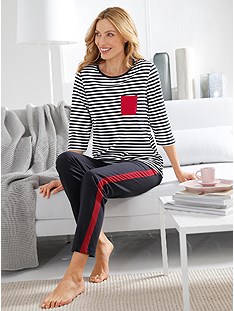 Stripe 3/4 Sleeve Pajama Set product image (D73136.NVST.1.1_WithBackground)