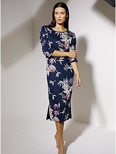 Floral 3/4 Sleeve Nightgown product image (E11665.NVMU.2.1_WithBackground)